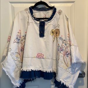 Top/Poncho w/sleeves made from vintage tablecloth.